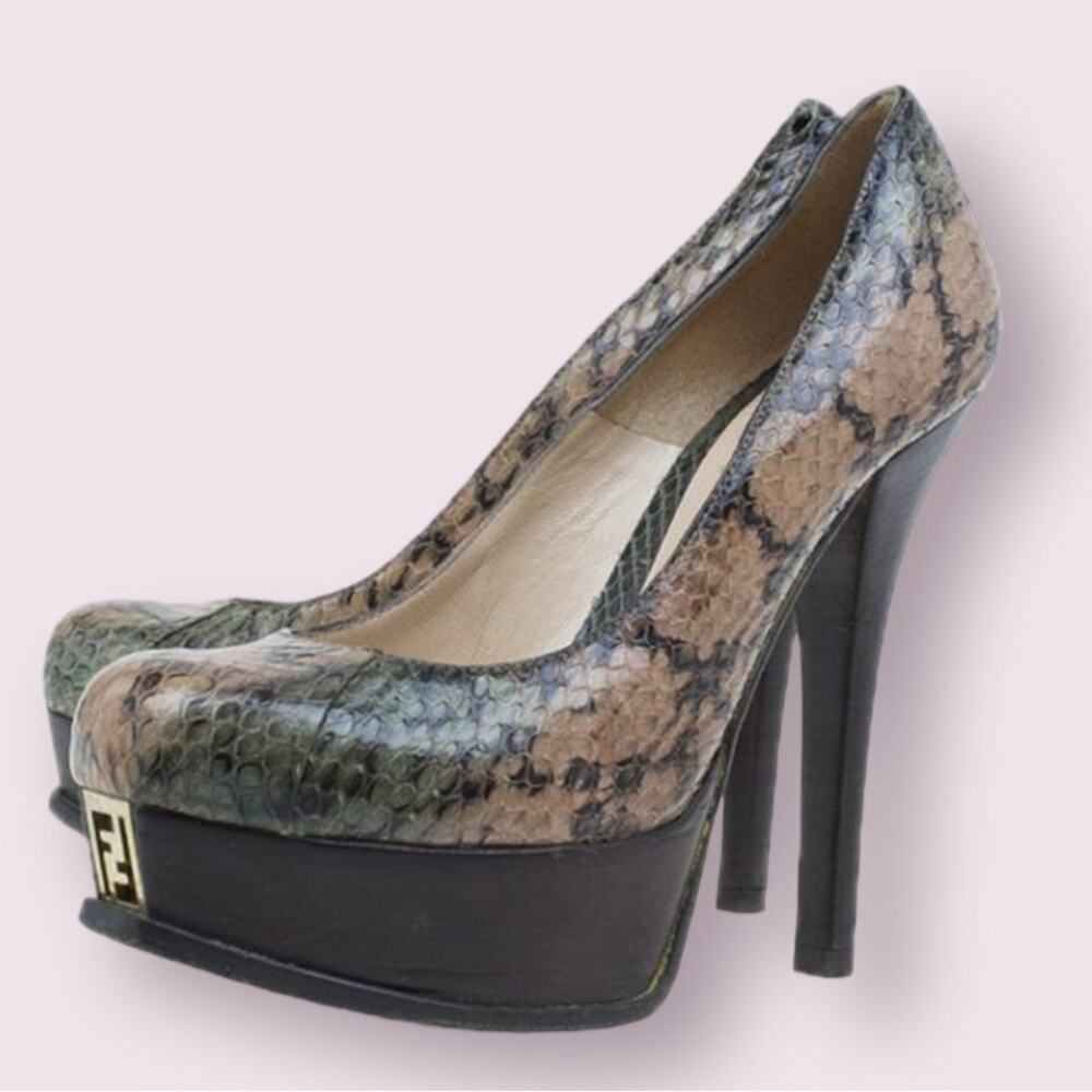 Fendi Brown Python Platform Pumps | Size 8.5 - image 1
